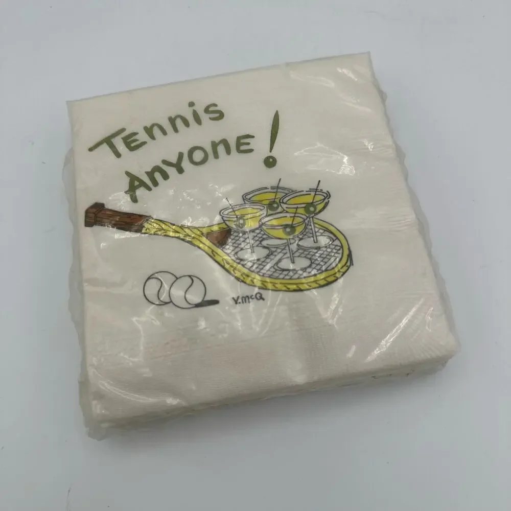 Vintage Paper Cocktail Napkins Tennis Anyone? Martini New Old Stock